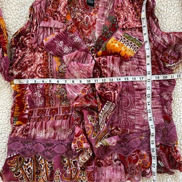 New York City Designs Bell Sleeve Lace Ruffle Colorful Button Y2K Fairy Blouse - Picture 7 of 12